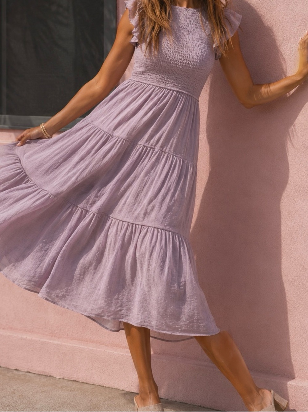 MEROKEETY Midi Tiered A-Line Dress Size M